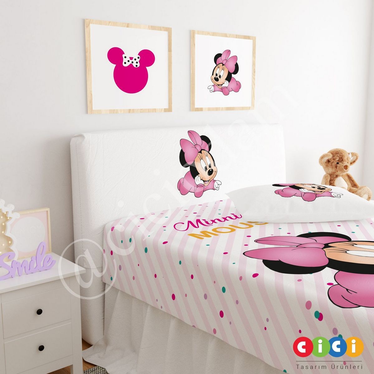 Minnie Mouse ve Puantiyeler Çocuk Odası Perdesi