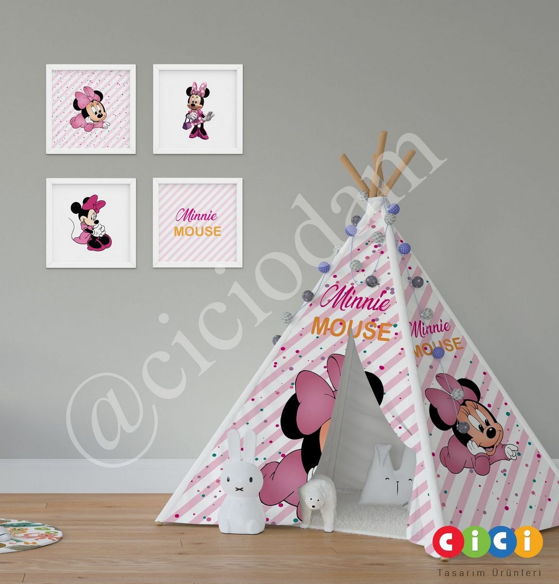 Minnie Mouse ve Puantiyeler Çocuk Odası Abajur