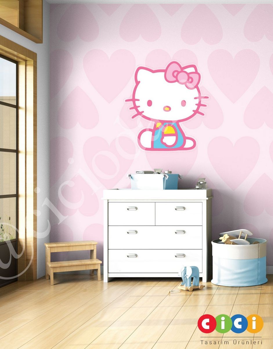 Hello Kitty ve Kalpler Çocuk Odası Duvar Kağıdı