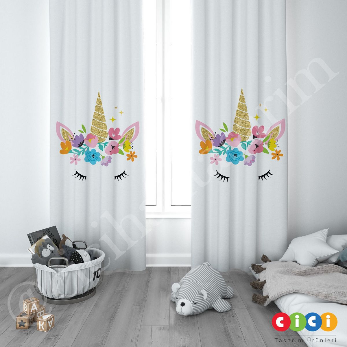 Uyuyan Unicorn ve Çiçekler Çocuk Odası Abajur