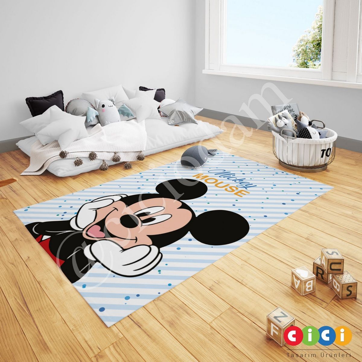 Mickey Mouse ve Mavi Puantiyeler Çocuk Odası Duvar Kağıdı