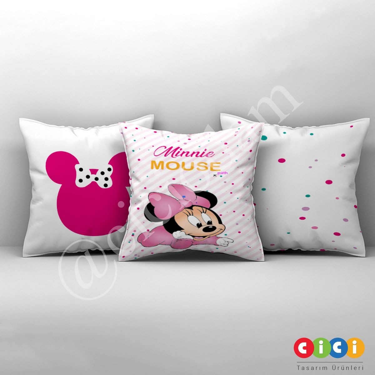 Minnie Mouse ve Puantiyeler Kırlent Kılıfı