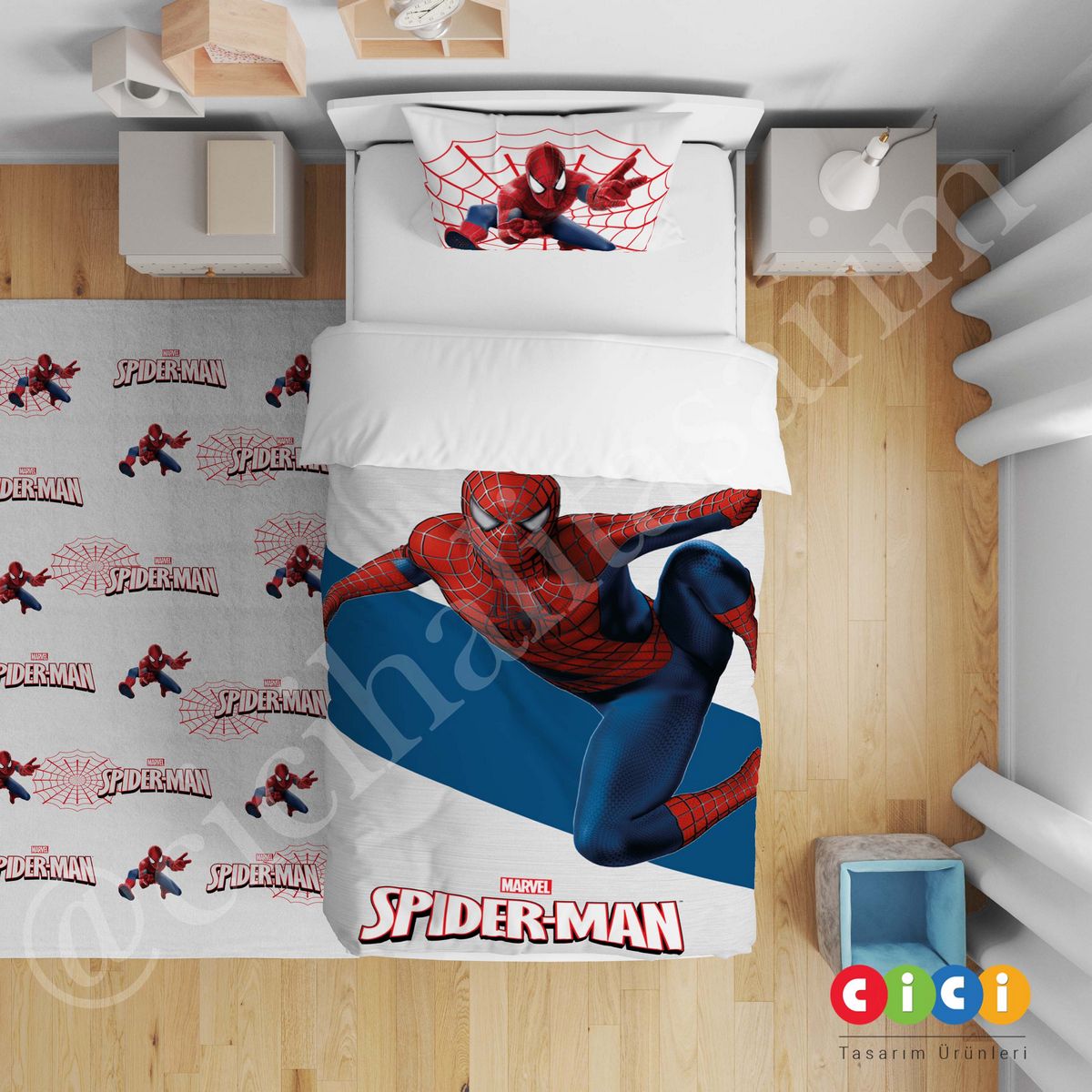 Marvel Lacivert Kırmızı Spiderman  Nevresim