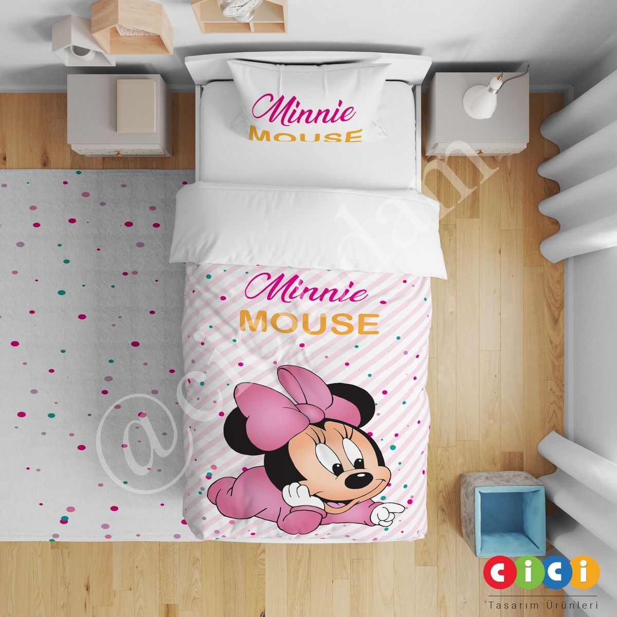 Minnie Mouse ve Puantiyeler Kırlent Kılıfı