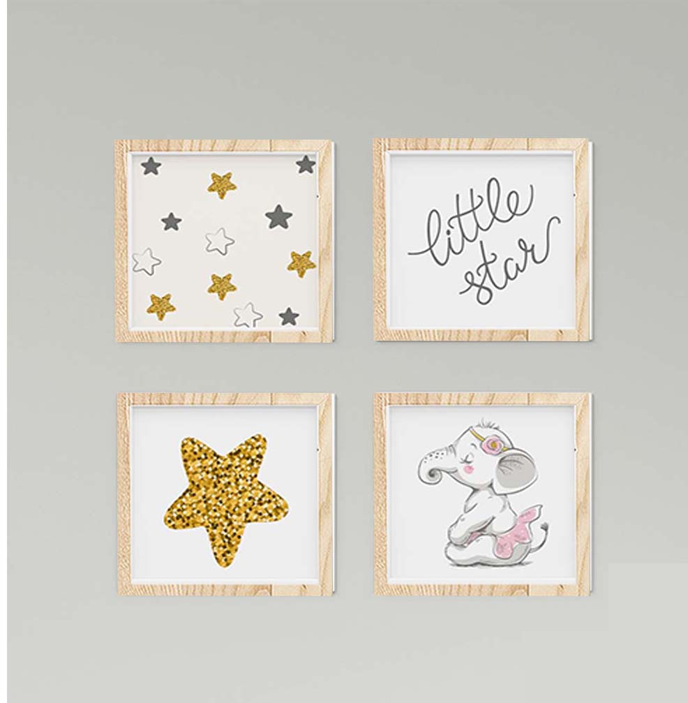 Little Star Oturan Fil ve Yıldızlar Çocuk Odası Perdesi