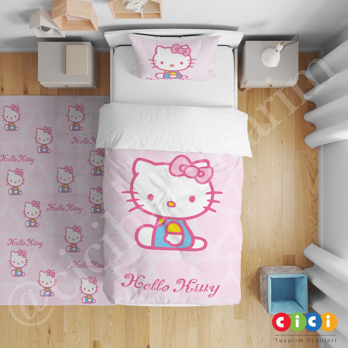 Hello Kitty ve Kalpler Çocuk Halısı